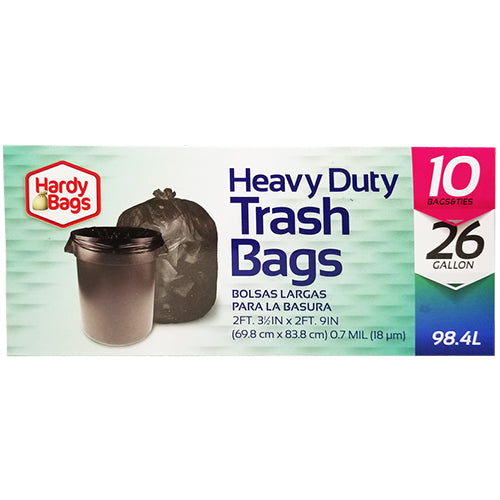 10ct 26gal HEAVY DUTY TRASH BAGS .7mil 27.5x33''