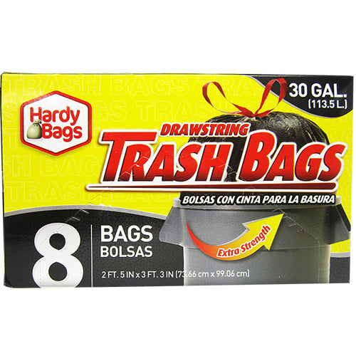8ct 30gal DRAW STRING TRASH BAGS 29x39''