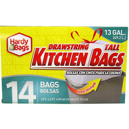 14 COUNT 13 GALLON DRAW STRING TALL KITCHEN BAGS 24x28''