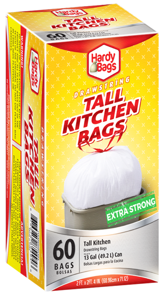 60ct 13 GAL DRAW STRING BAG WHITE 24x28''