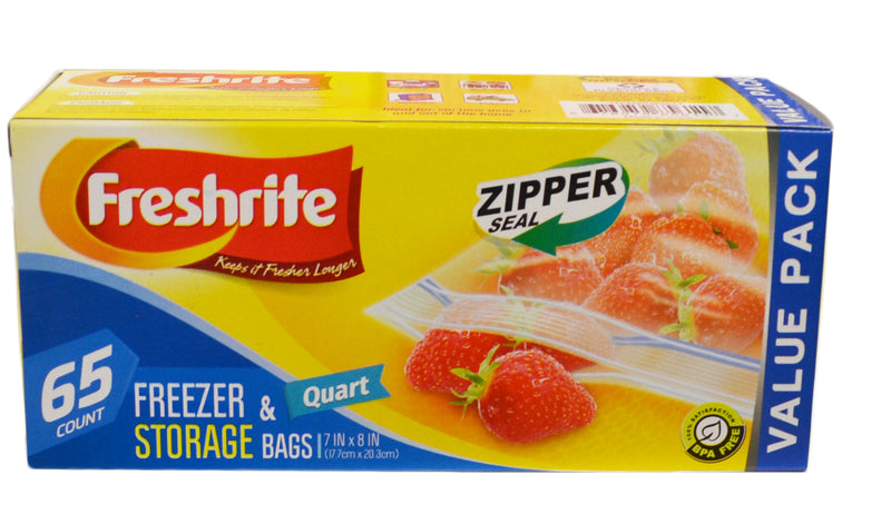 65ct QT FREEZER BAGS ZIPPER SEAL