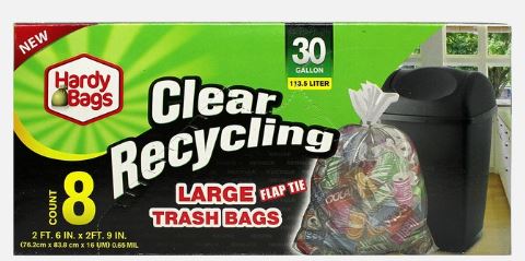 8ct 30GAL CLEAR RECYCLING TRASH BAG 30x33''
