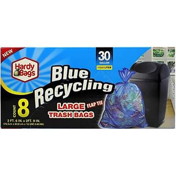 24ct 30 GAL BLUE RECYCLING TRASH BAGS
