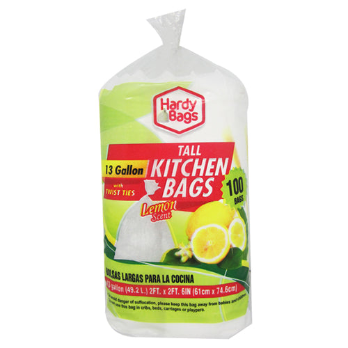 100ct 13gal TALL KITCHEN BAGS LEMON SCENTED 24x30''