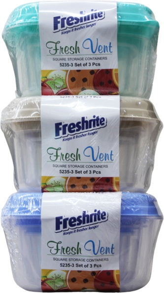 3PK SQUARE FOOD CONTAINERS FRESH VENT MICROWAVE SAFE LIDS
