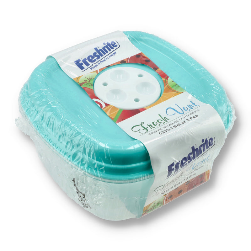 3PK SQUARE FOOD CONTAINERS FRESH VENT MICROWAVE SAFE LIDS