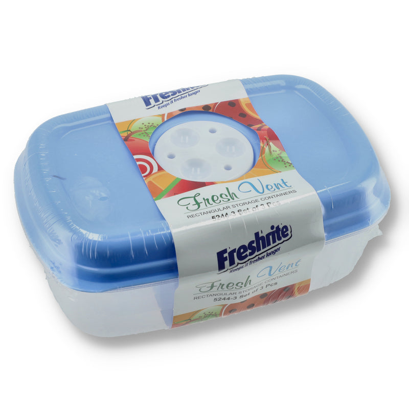 3pk RECTANGLE FOOD CONTAINERS FRESH VENT MICROWAVE SAFE LIDS