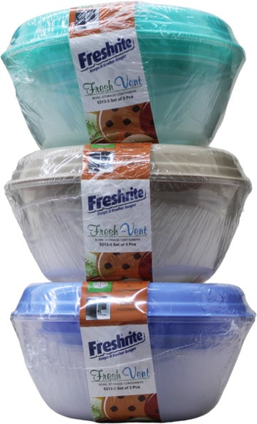 3pk ROUND FOOD CONTAINERS FRESH VENT MICROWAVE SAFE LIDS