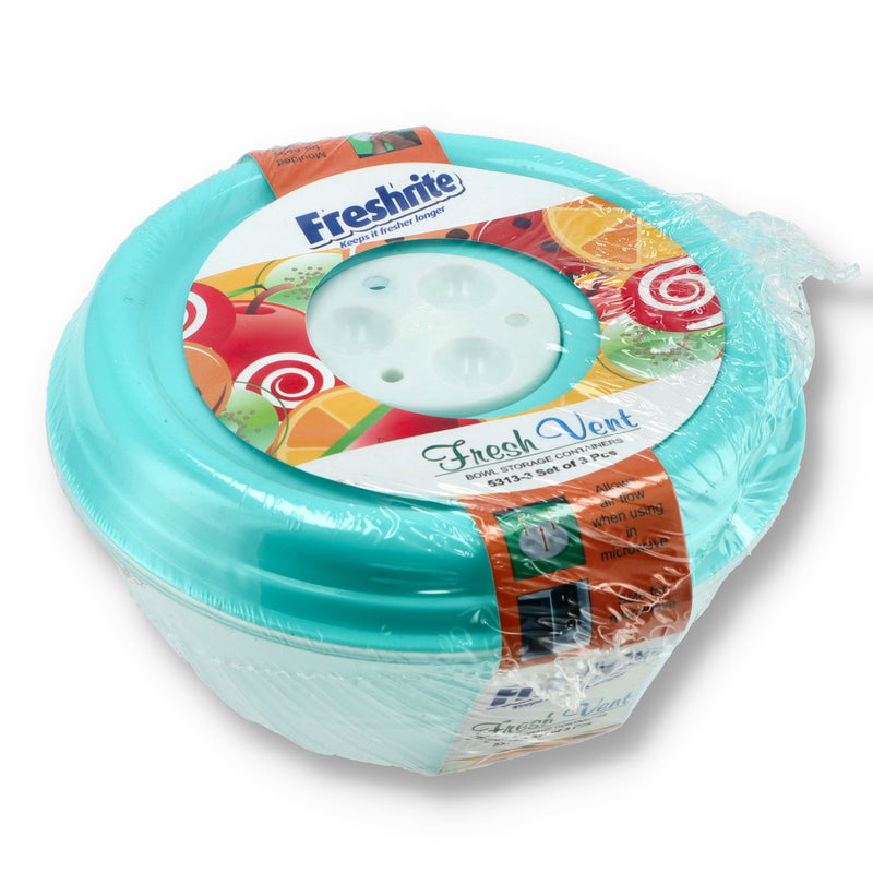 3pk ROUND FOOD CONTAINERS FRESH VENT MICROWAVE SAFE LIDS