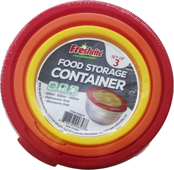 3PC ROUND PLASTIC FOOD STORAGE CONTAINERS & LIDS