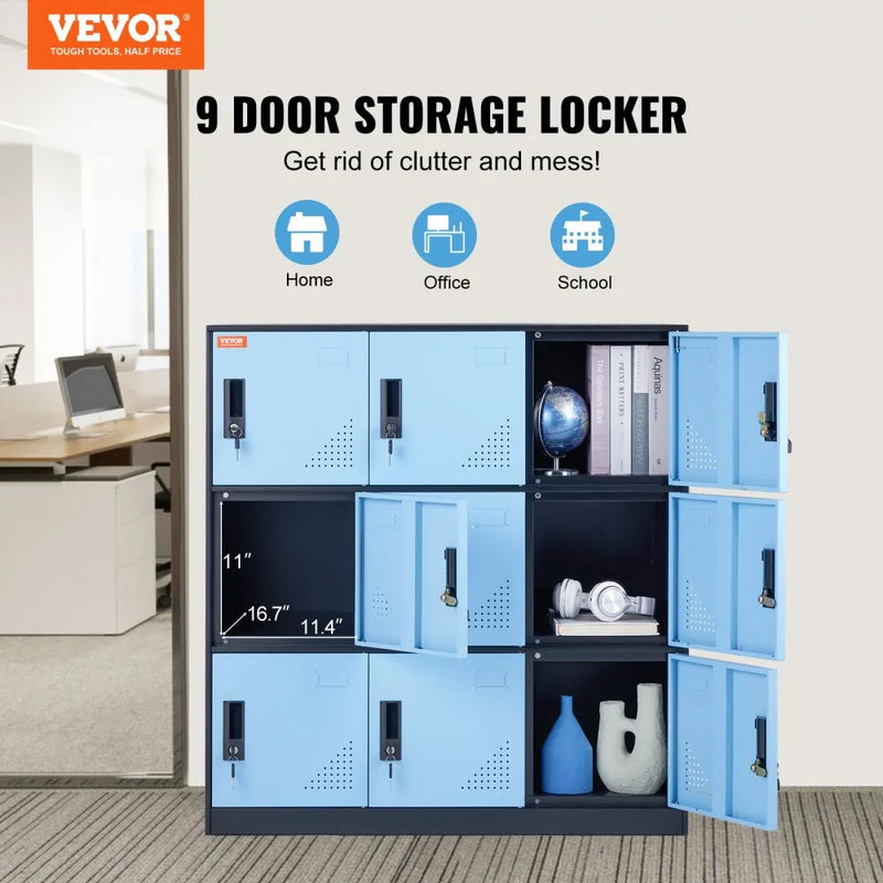 VEVOR BLUE 9 DOOR METAL LOCKERS WITH KEYS