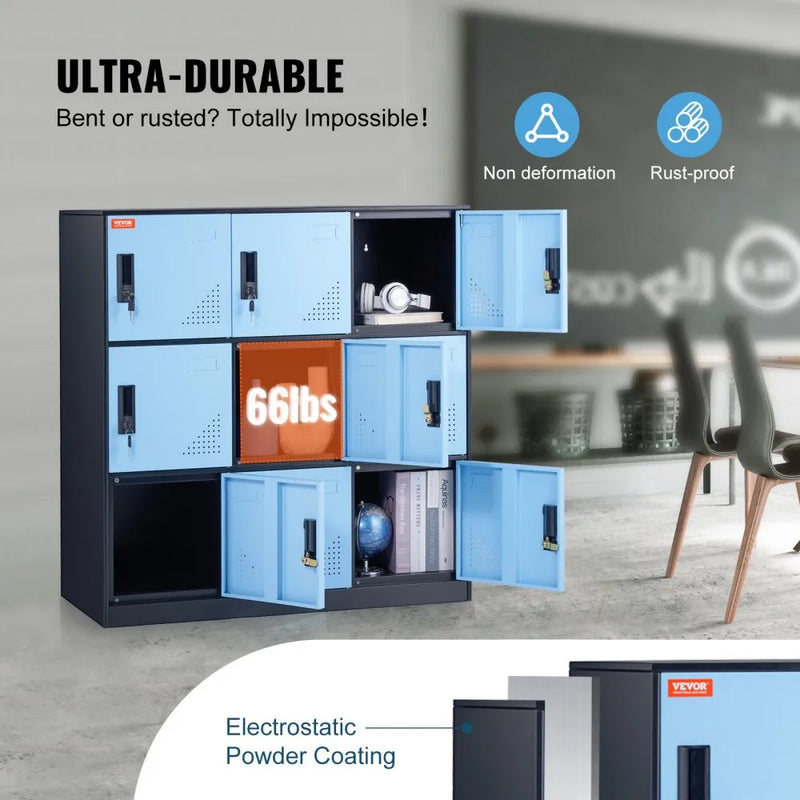 VEVOR BLUE 9 DOOR METAL LOCKERS WITH KEYS