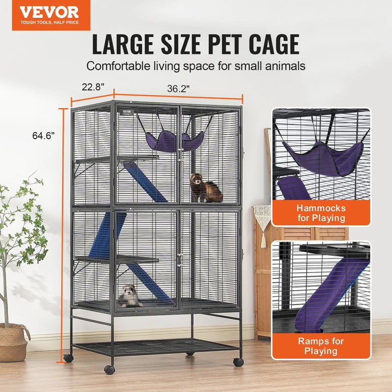 VEVOR 4-TIER 64.6" ROLLING METAL SMALL ANIMAL PET CAGE