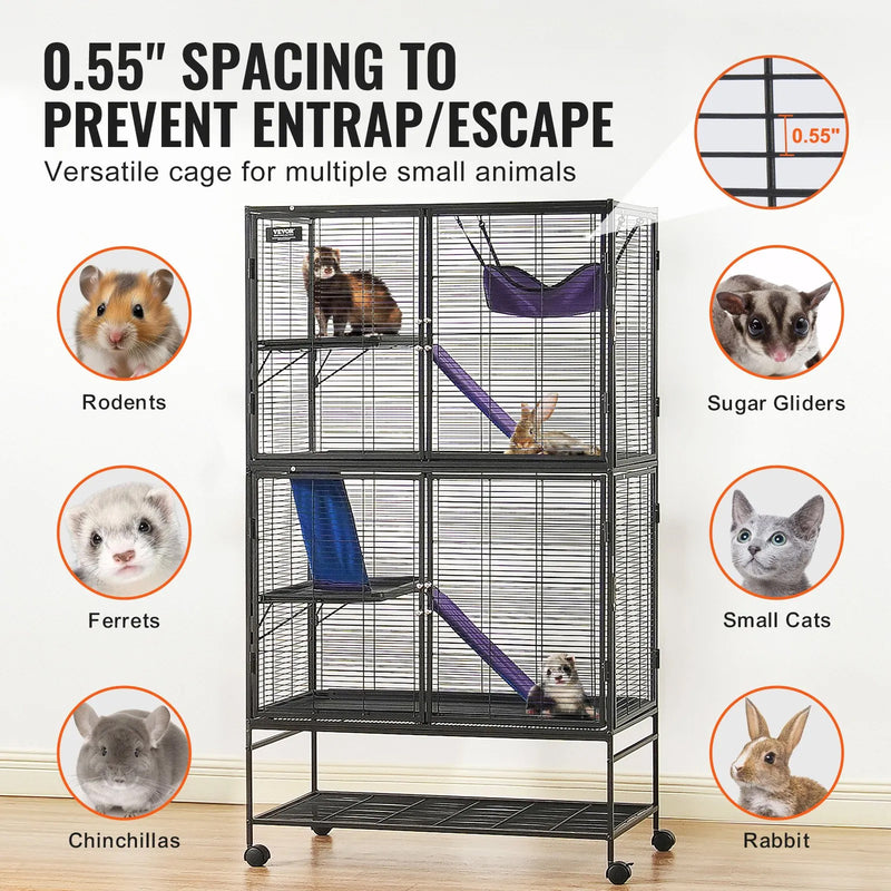 VEVOR 4-TIER 64.6" ROLLING METAL SMALL ANIMAL PET CAGE