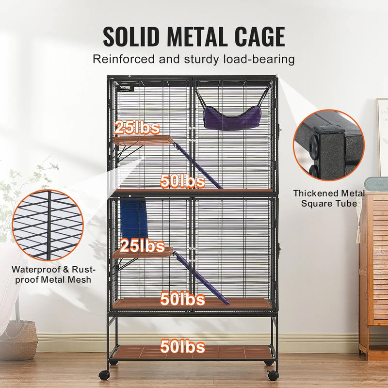 VEVOR 4-TIER 64.6" ROLLING METAL SMALL ANIMAL PET CAGE