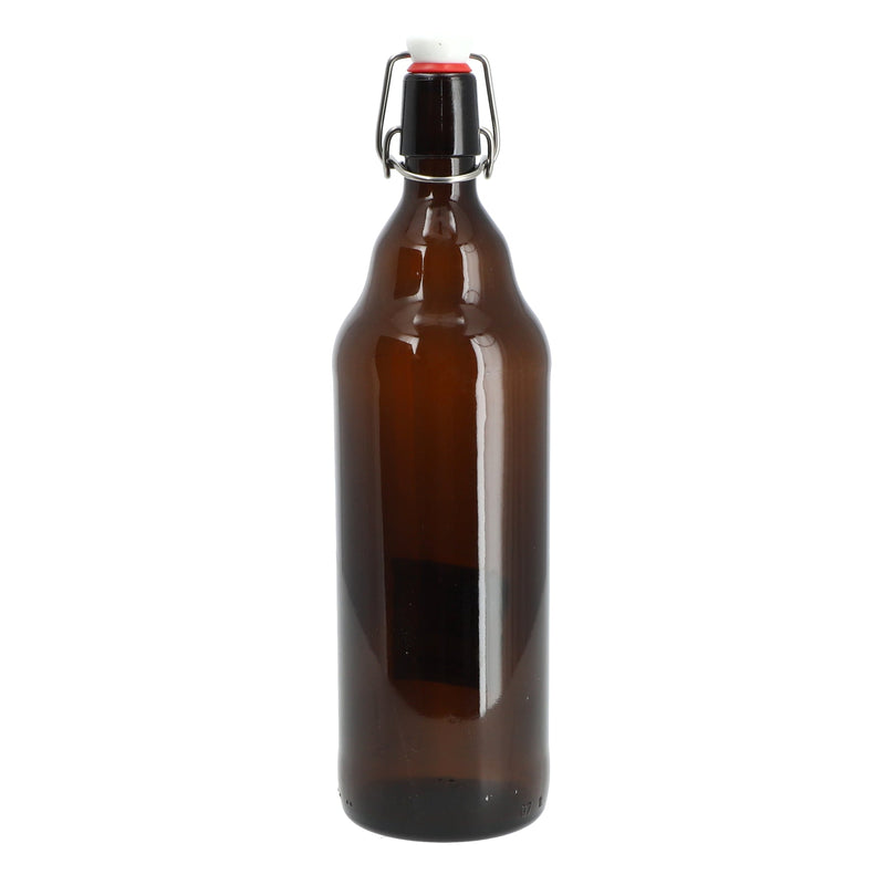 33.8OZ BROWN DECORATIVE SWING TOP GLASS BOTTLE