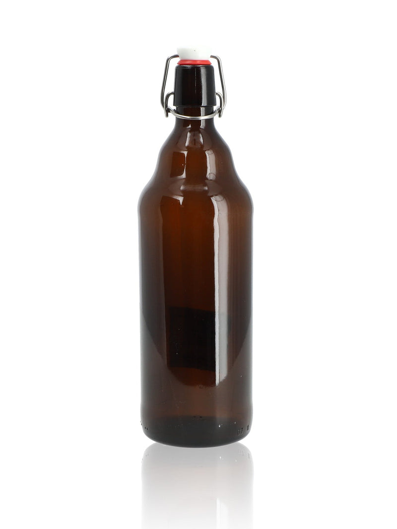 33.8OZ BROWN DECORATIVE SWING TOP GLASS BOTTLE