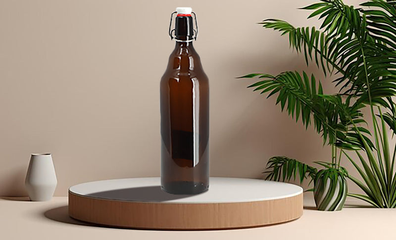 33.8OZ BROWN DECORATIVE SWING TOP GLASS BOTTLE