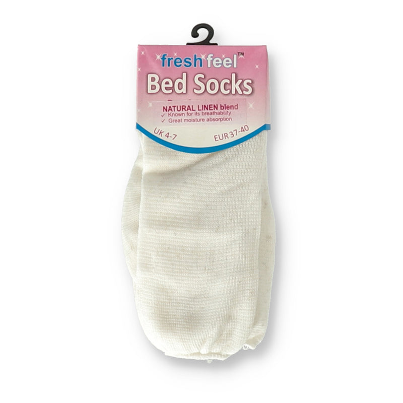 FRESH FEEL WOMENS BED SOCKS NATURAL LINEN BLEND 2pr sz 5-8