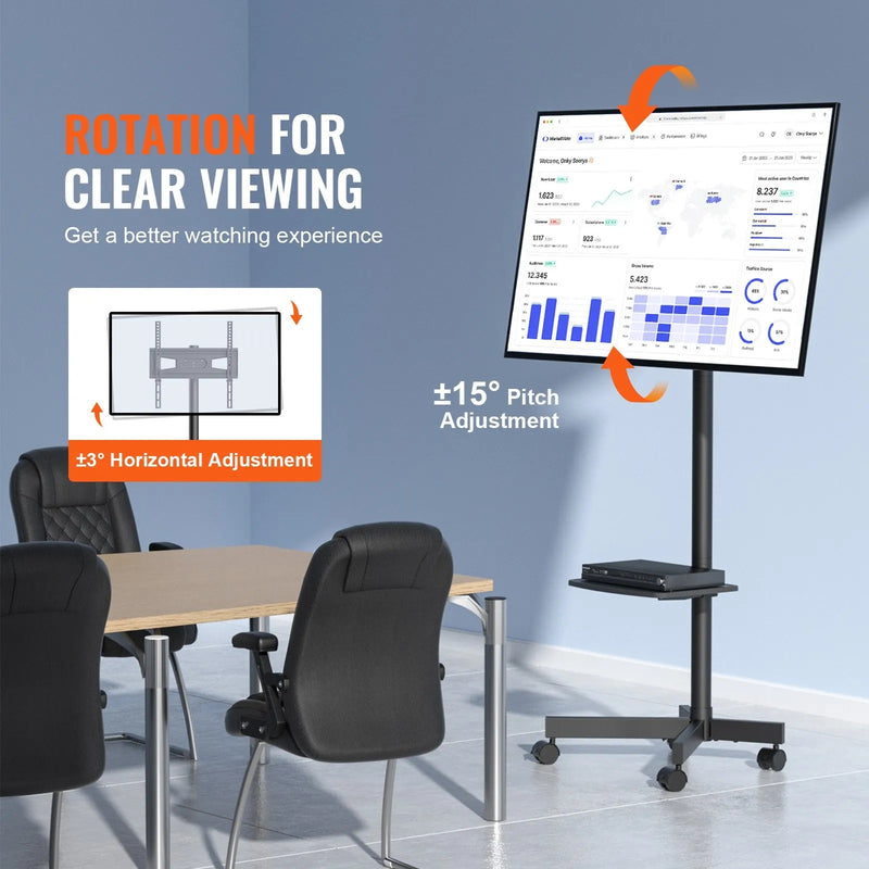 VEVOR 23-60'' MOBILE TV STAND ADJUSTABLE HEIGHT WITH AV TRAY & WHEELS