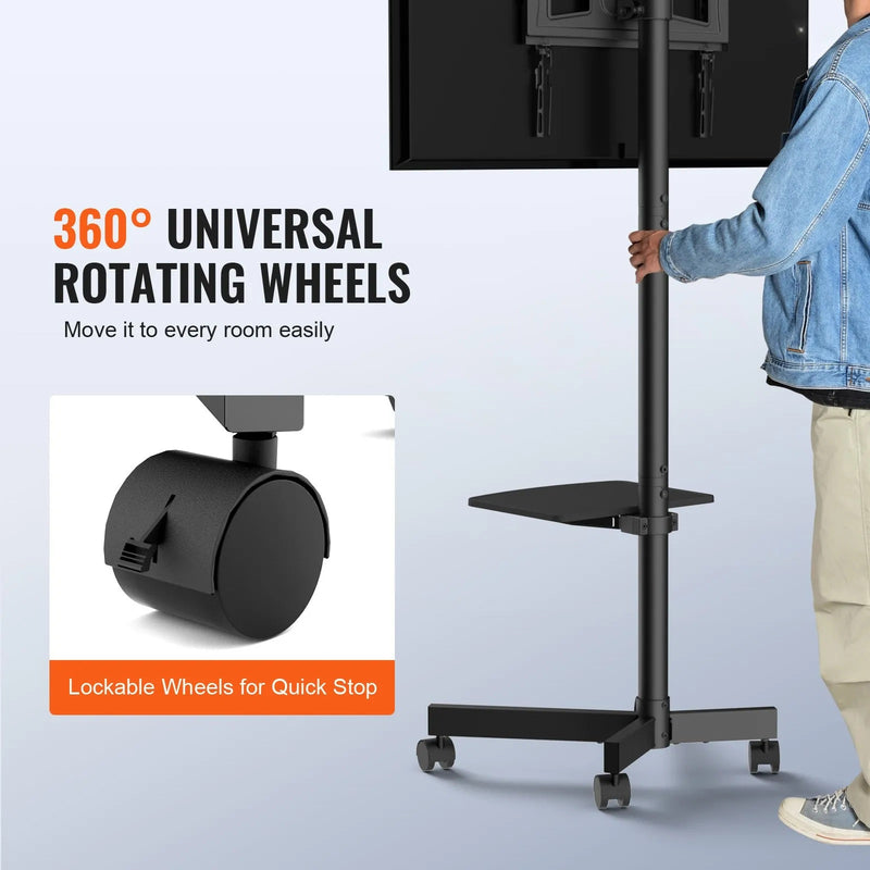 VEVOR 23-60'' MOBILE TV STAND ADJUSTABLE HEIGHT WITH AV TRAY & WHEELS