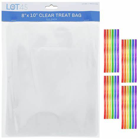 LOT45 200PK 8x10'' CLEAR TREAT BAGS FOOD GRADE WITH TIES