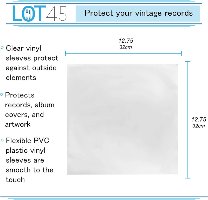 LOT45 50PK VINYL RECORD SLEEVES 12.75'' 3 MIL THICK