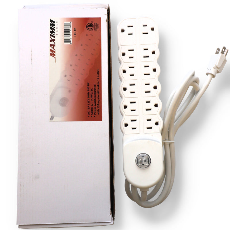 2pk 12 OUTLET POWER STRIP 6' 14/3 CORD WHITE