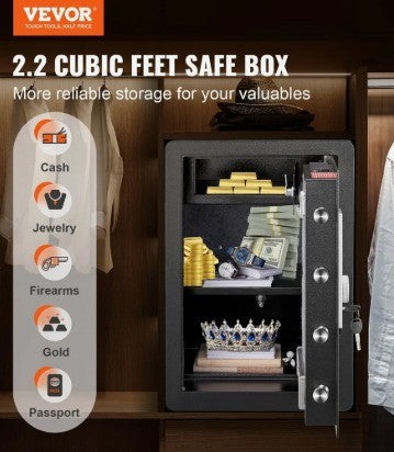 VEVOR 2.2 CUFT SEET SECURITY SAFE WITH DIGITAL KEYPAD AND TWO KEYS