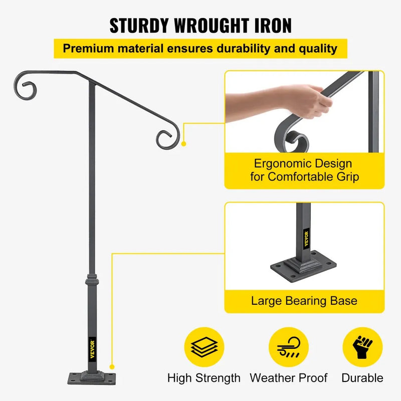 VEVOR GRAY 1 - 2 STEP IRON HANDRAIL