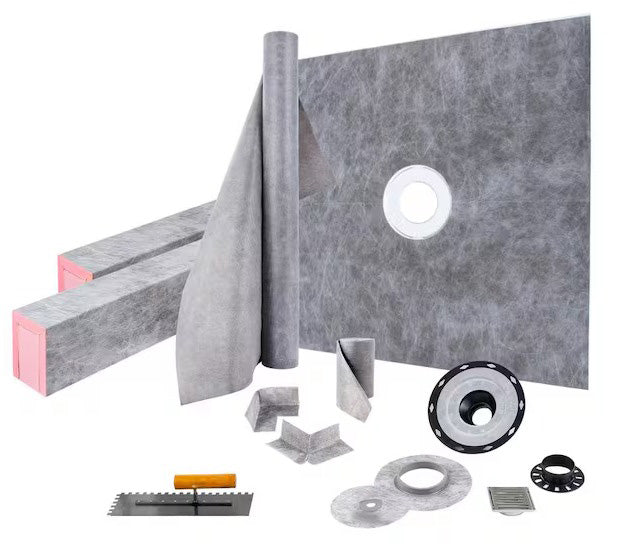 VEVOR 48 X 48'' SHOWER KIT TRAY WITH CURB OVERLAY & LINER WITH ABS BONDING FLANGE