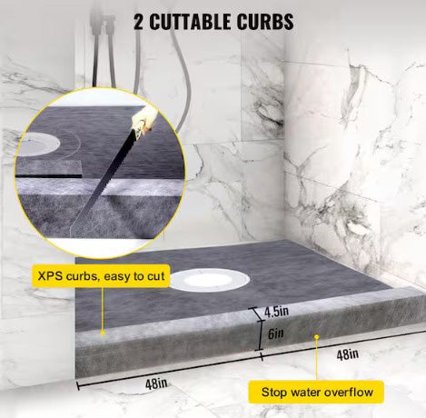 VEVOR 48 X 48'' SHOWER KIT TRAY WITH CURB OVERLAY & LINER WITH ABS BONDING FLANGE