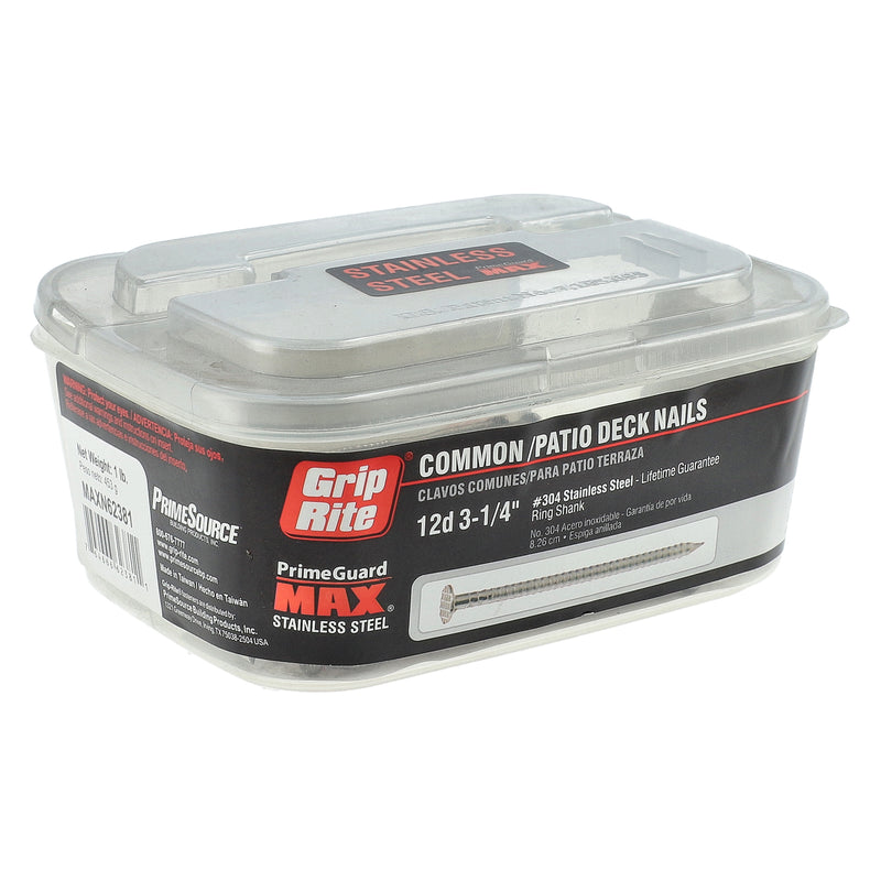 GRIP-RITE 1LB 12D 3-1/4'' 304 STAINLESS COMMON PATIO DECK NAILS RING SHANK