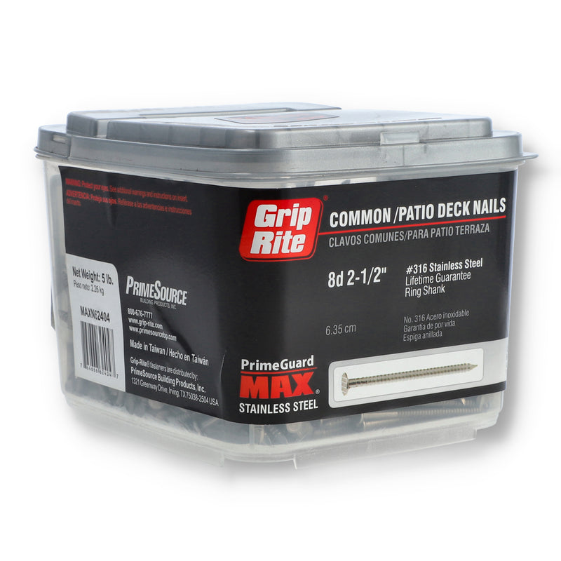 GRIP-RITE 5LB 8D 2-1/2'' 316 STAINLESS COMMON PATIO DECK NAILS RING SHANK