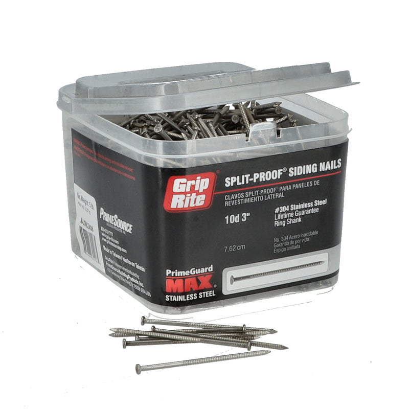 GRIP-RITE 5LB 10D 3'' 304 STAINLESS SPLIT-PROOF SIDING NAILS RING SHANK