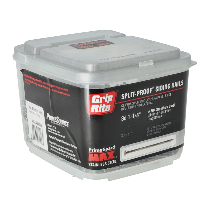 GRIP-RITE 5LB 5D 1-1/4'' 304 STAINLESS SPLIT-PROOF SIDING NAILS RING SHANK