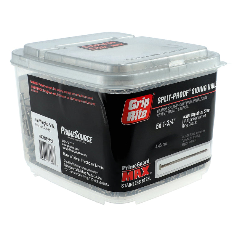 GRIP-RITE 5LB 5D 1-3/4'' 304 STAINLESS SPLIT-PROOF SIDING NAILS RING SHANK