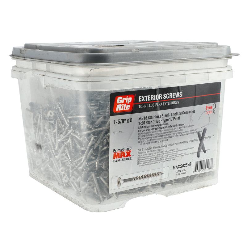 GRIP-RITE 25LB #316 STAINLESS EXTERIOR DECK SCREW #8 1-5/8'' T-20 17 POINT