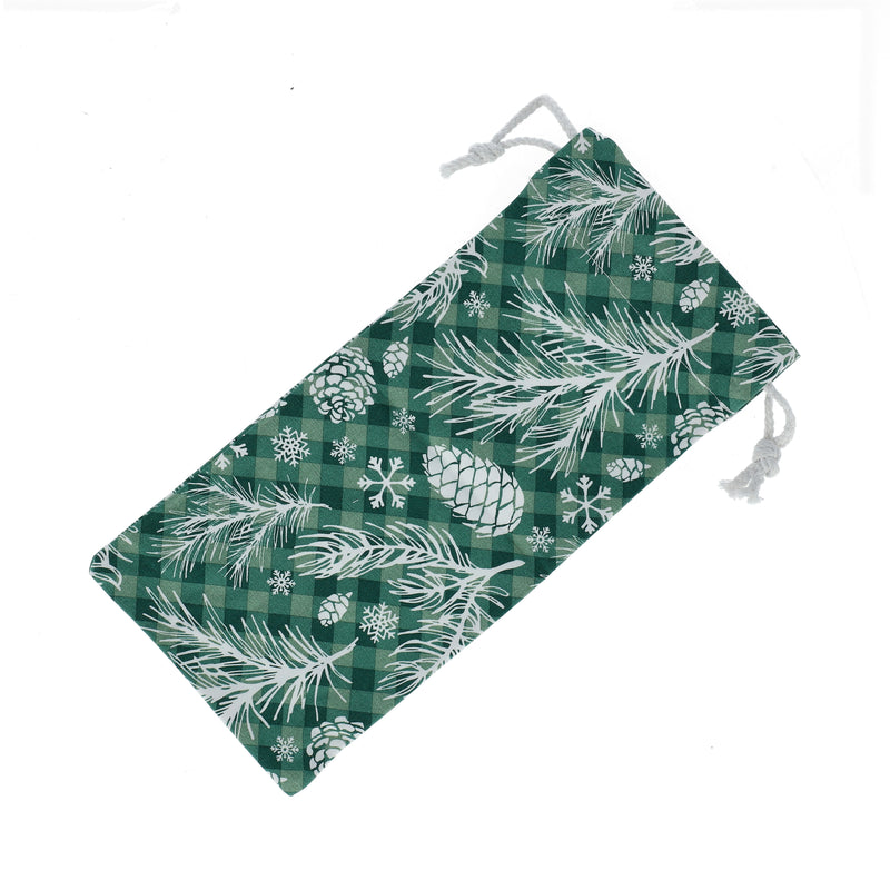 CLOTH WINE BOTTLE SINCH SACK -SNOWFLAKES ON PINE