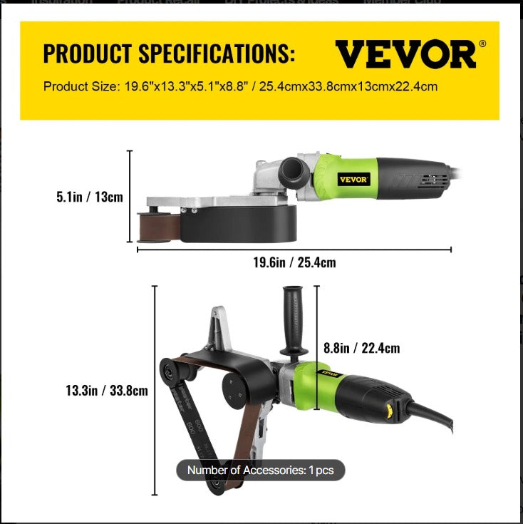 VEVOR 7'' BELT TUBE-PIPE POLISHER-SANDER-GRINDER 6 SPEEDS