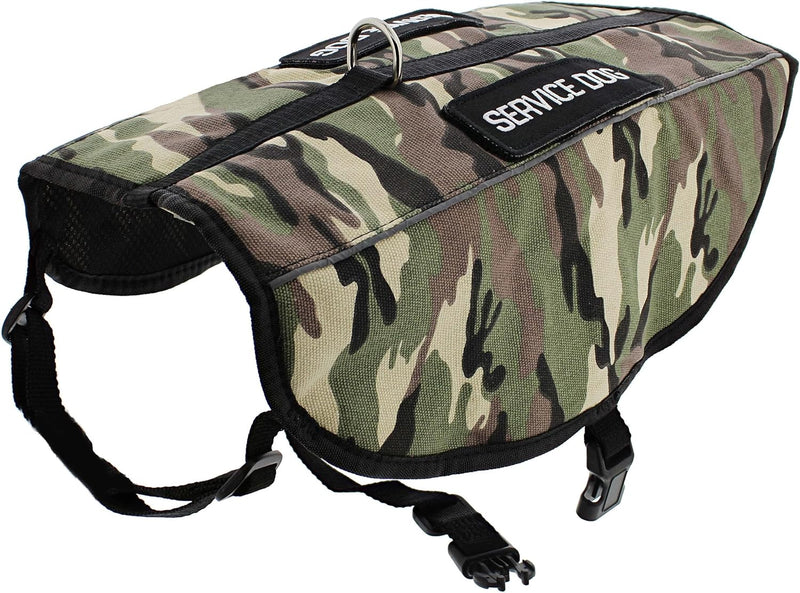 CAMO LARGE SERVICE DOG HARNESS JACKET WITH 2 PATCHES 26-32'' CHEST