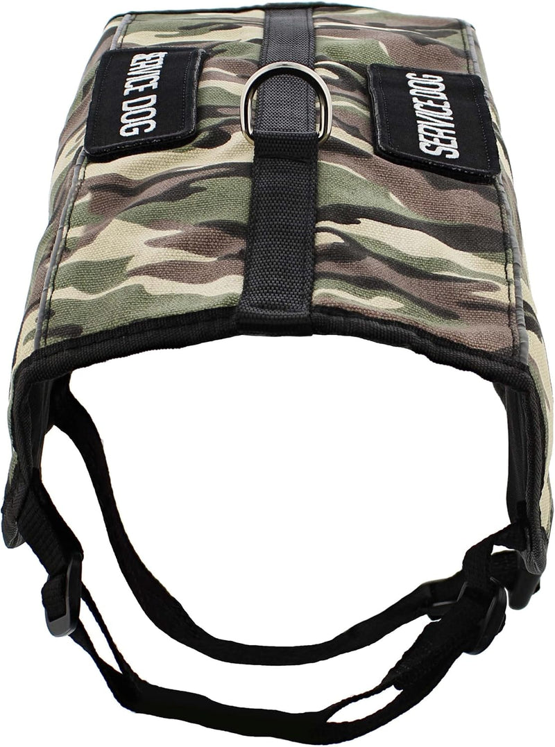 CAMO LARGE SERVICE DOG HARNESS JACKET WITH 2 PATCHES 26-32'' CHEST