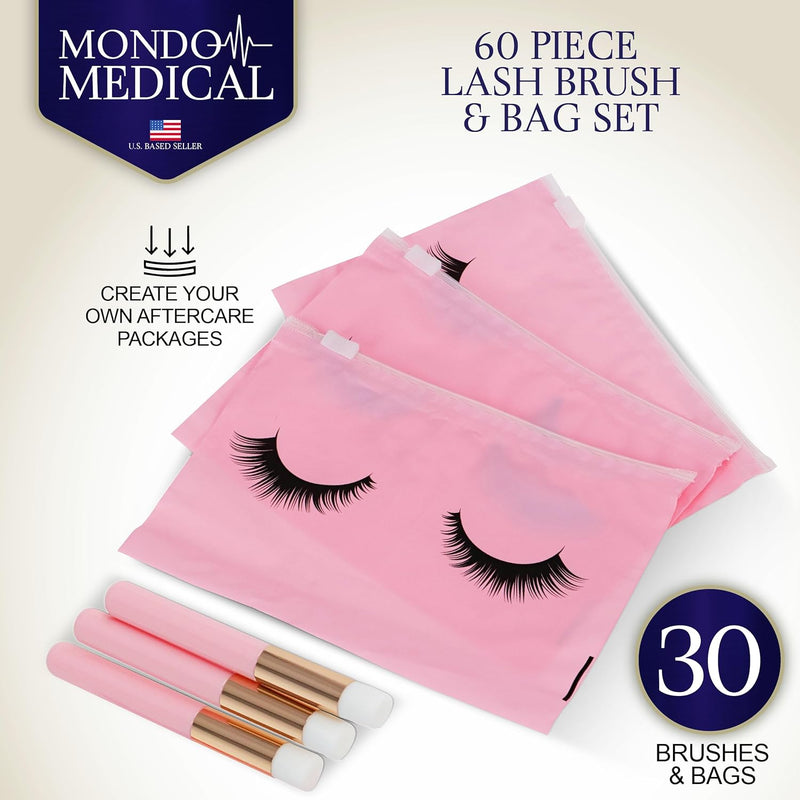 MONDO MEDICAL LASH SHAMPOO BRUSH SET INCLUDES 30 BRUSHES AND BAGS