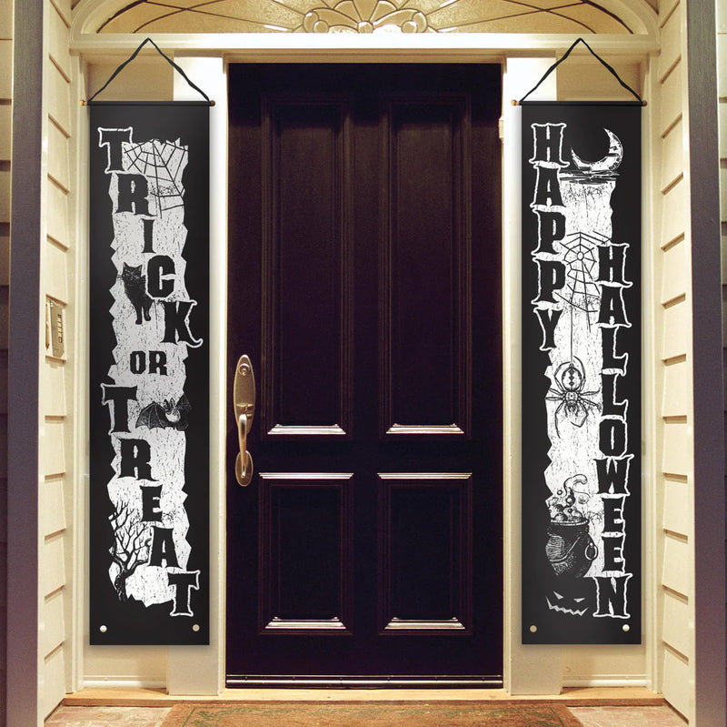 HAUNTLOOK 2PK HALLOWEEN VERTICAL DOOR BANNERS WITH HANDING RODS 11.5x70.5'