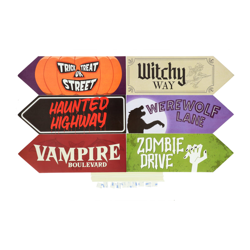 HAUTLOOOK 6PK 17x6'' SPOOKY STREET SIGNS HALLOWEEN THEMED