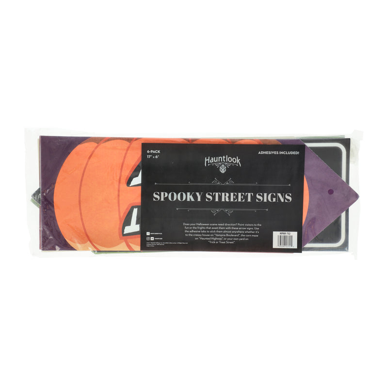 HAUTLOOOK 6PK 17x6'' SPOOKY STREET SIGNS HALLOWEEN THEMED
