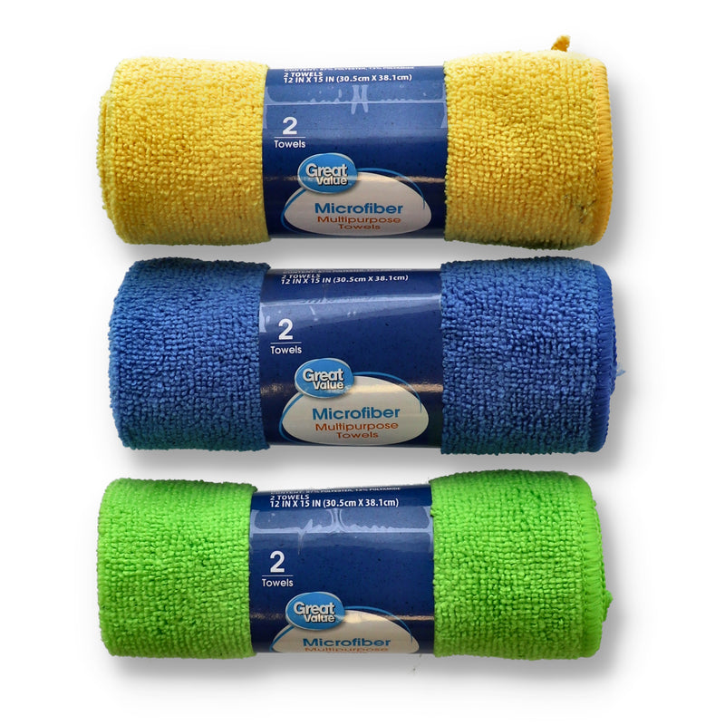 GREAT VALUE 2PK MICROFIBER TOWELS 12 x 15''