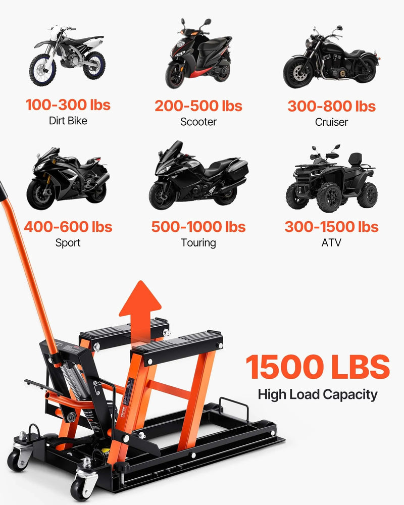 VEVOR 1500LB MOTORCYCLE-ATV HYDRAULIC LIFT 4-7-15'' LIFT RANGE