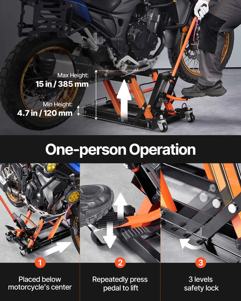 VEVOR 1500LB MOTORCYCLE-ATV HYDRAULIC LIFT 4-7-15'' LIFT RANGE
