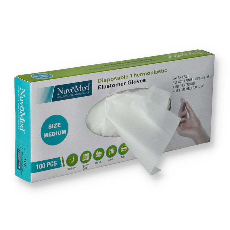 NUVOMED 100PC DISPOSABLE THERMOPLASTIC GLOVE MEDIUM